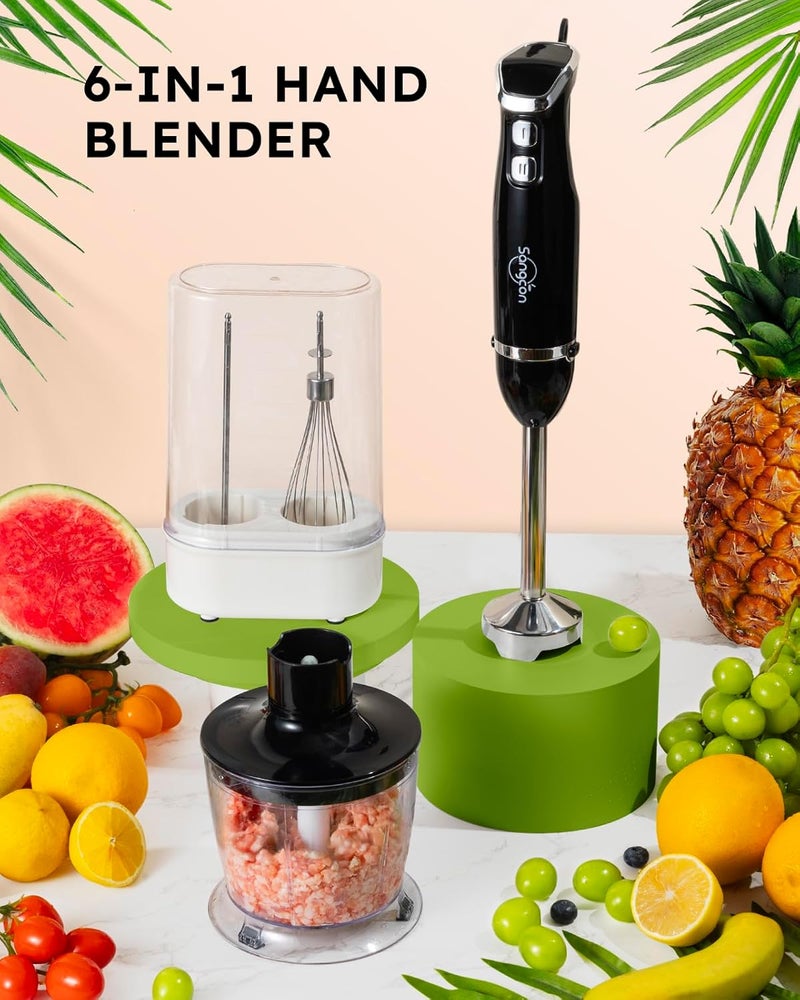 sangcon 6-in-1 Immersion Blender Handheld, Hand Blender with Chopper & 34oz Blending Cup Storage Base, 2-Speed Adjustable Stick Blender,Stainless Steel Blades, Detachable Blender, Whisk, Milk Frother - Image 2